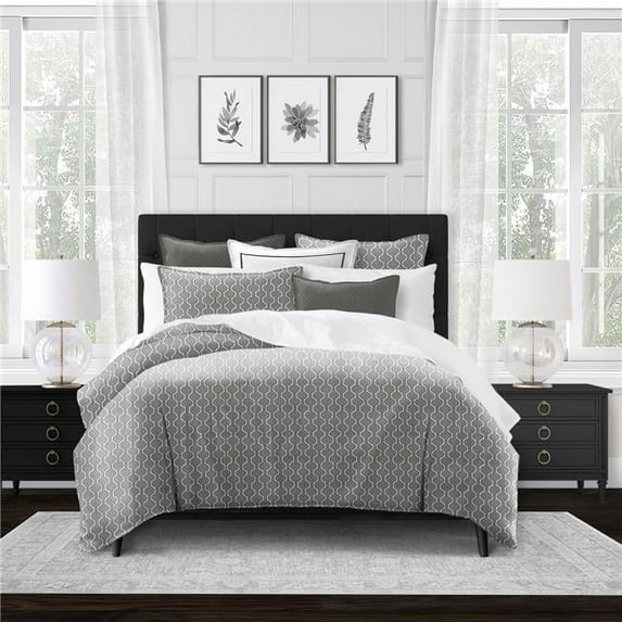 6ix Tailors Soho Gray Queen Duvet Cover & 2 Pillow Shams Set - 5 Piece