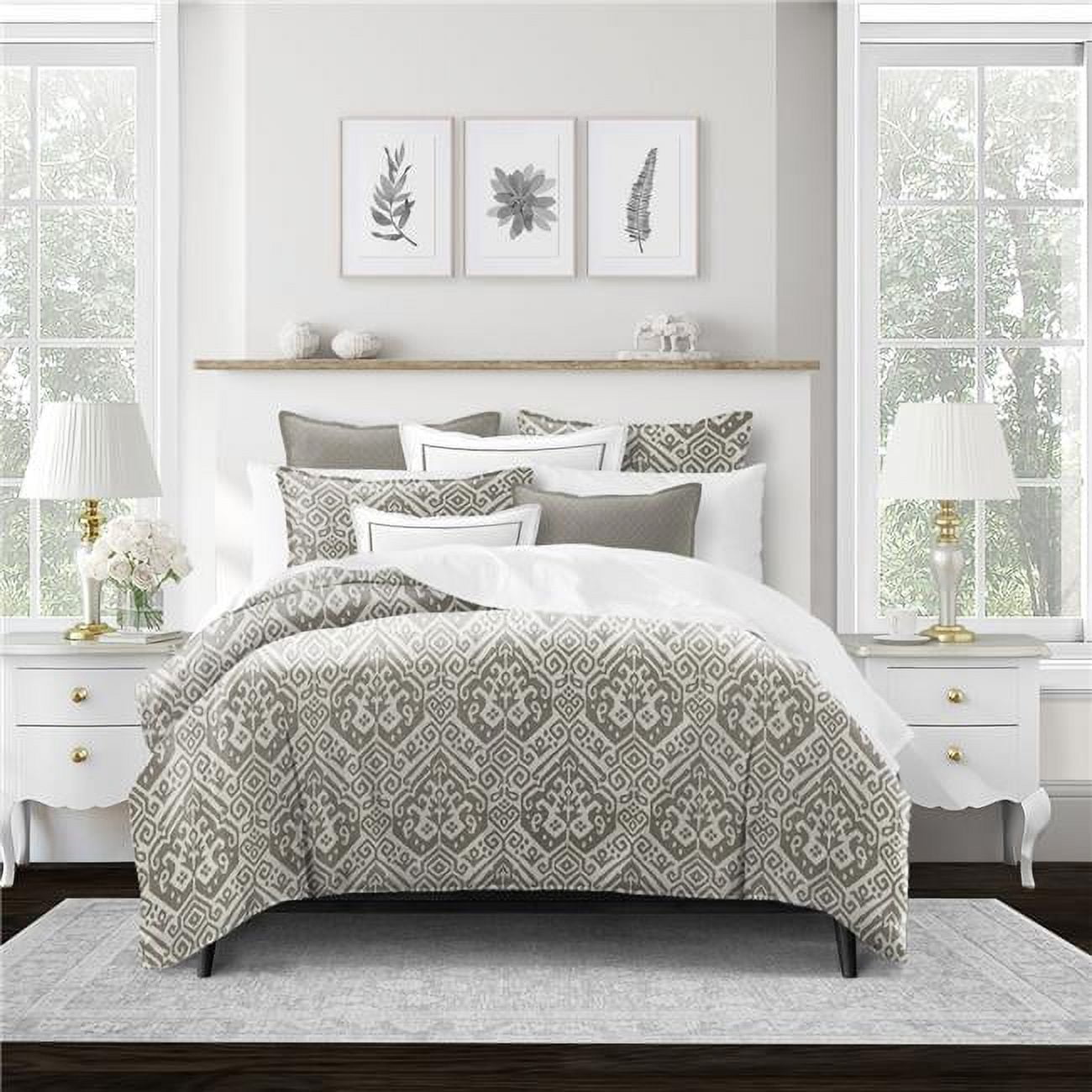 Ivory and Truffle Queen Cotton Comforter Set with Shams