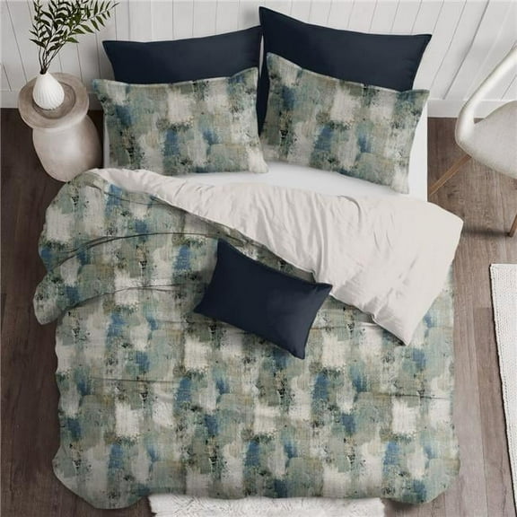 6ix Tailors  Thiago Linen Duvet Cover & 2 Pillow Shams Set, Dark Denim Blue - Super King Size - 3 Piece