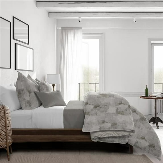 6ix Tailors Thiago Linen Marble Comforter & 2 Pillow Shams Set, Taupe - Super Queen Size - 3 Piece