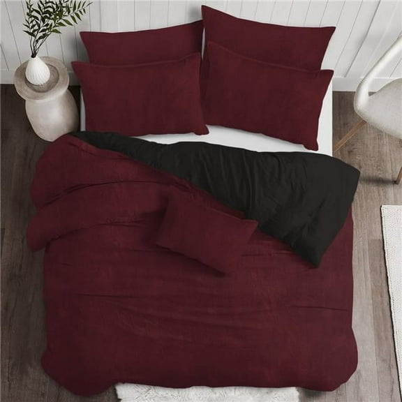 6ix Tailors  Vanessa Duvet Cover & 2 Pillow Shams Set, Merlot - Queen Size - 3 Piece