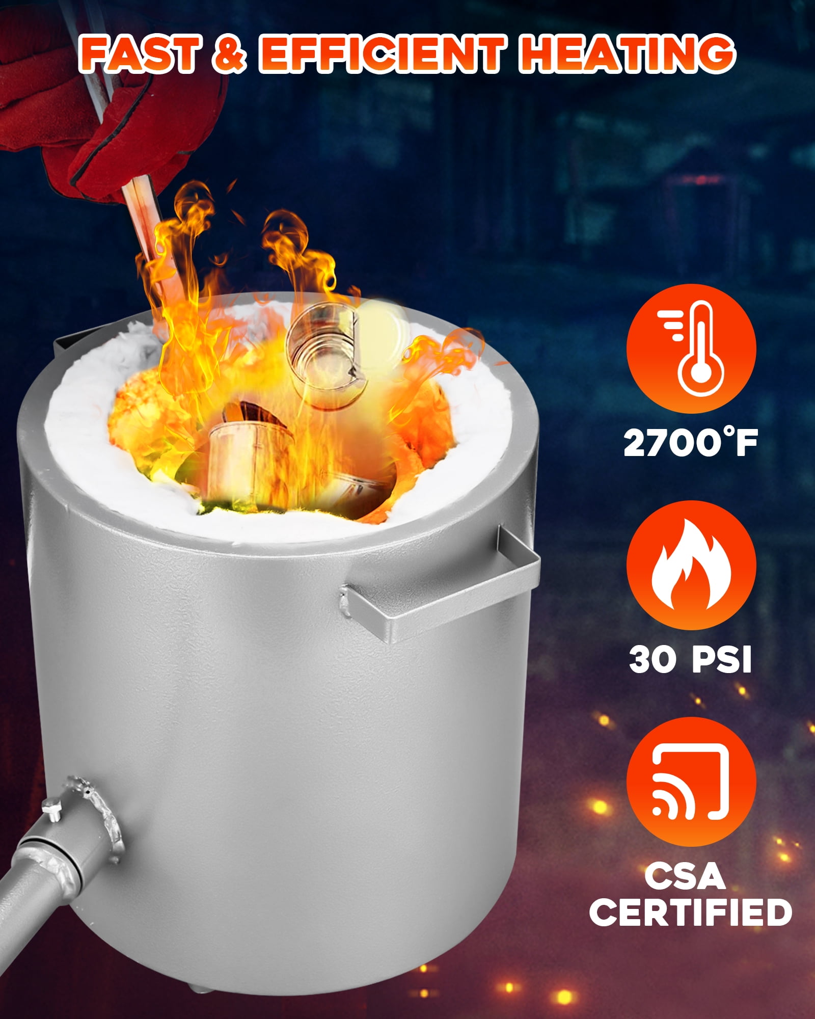 6kg Propane Melting Furnace Kits, Up to 1480℃/2700℉ Metal Melting