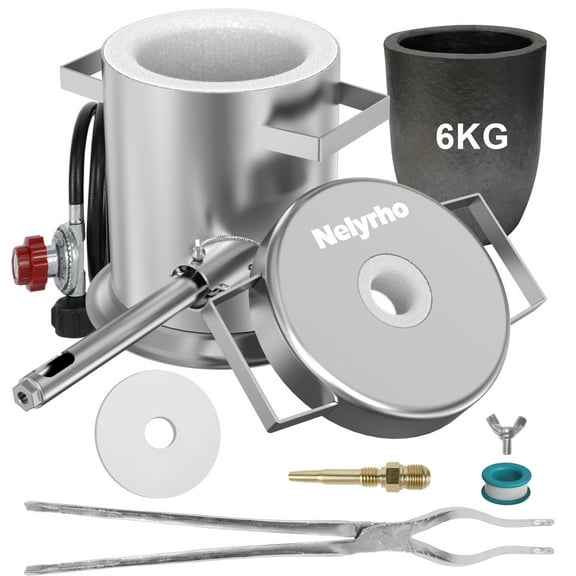 6kg Stainless Steel Propane Melting Furnace Kit with Crucible and Tongs, Home Foundry Set for Gold, Silver, Copper, Aluminum, and Scrap Metal Smelting and Refining