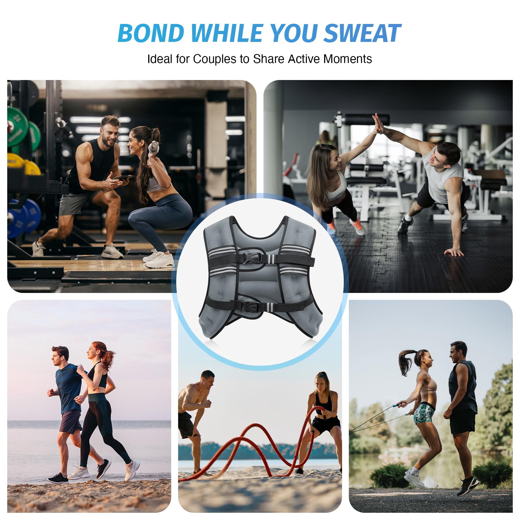 6lb/8lb/12lb/16lb/20lb/25lb/30lb Weight Vest with Reflective Stripe for Workout, Strength Training, Running, Fitness, Muscle Building, Weight Loss, Weightlifting