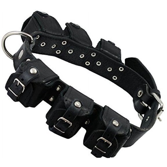 6lbs Genuine Leather Weighted Dog Collar for Exercise and Training. Black Fits 19"-24" Neck size