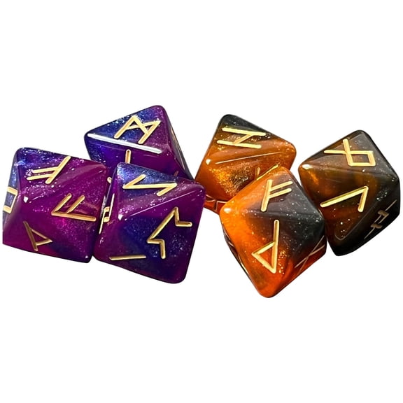 6lots Runes Engraved Octahedral Dices Star Divination Runes Polyhedral Dices for Role Playing and Gift Giving