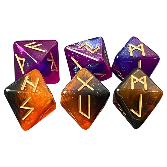 6lots Runes Engraved Octahedral Dices Star Divination Runes Polyhedral Dices for Role Playing and Gift Giving
