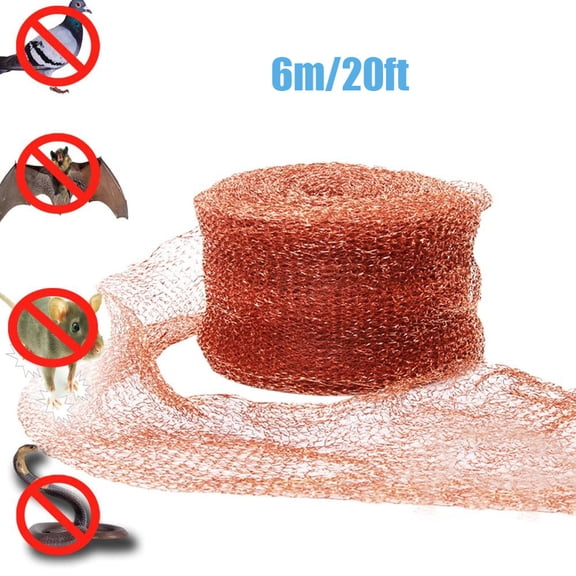 6m/20ft Pure Copper Mesh for Pest Control, Rodent Proofing & Garden Protection - Sturdy Knitted Filler Fabric for Sealing Gaps, Holes, Vents - Safe Snails & Slugs Repellent for Plants