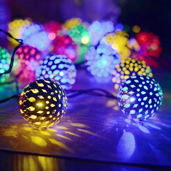6m 40Led Moroccan Ball Garden Lights String Fairy Lights Hanging Lantern Lights Outdoor