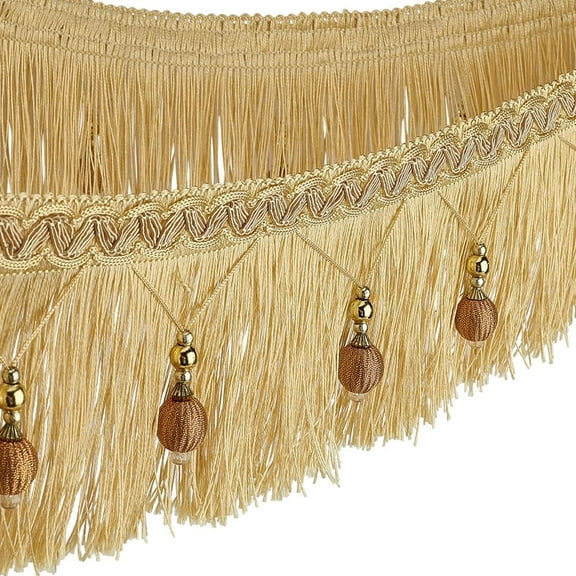 6m/6.6 Yards Hanging Beads Fringe Trim 4.4 Inch Wide Beaded Tassel Lace Gold Bead Fringe Ribbon Hanging Ball Fringe Trim Ribbon for DIY Crafts Clothing Curtain Table Home Decor Gold