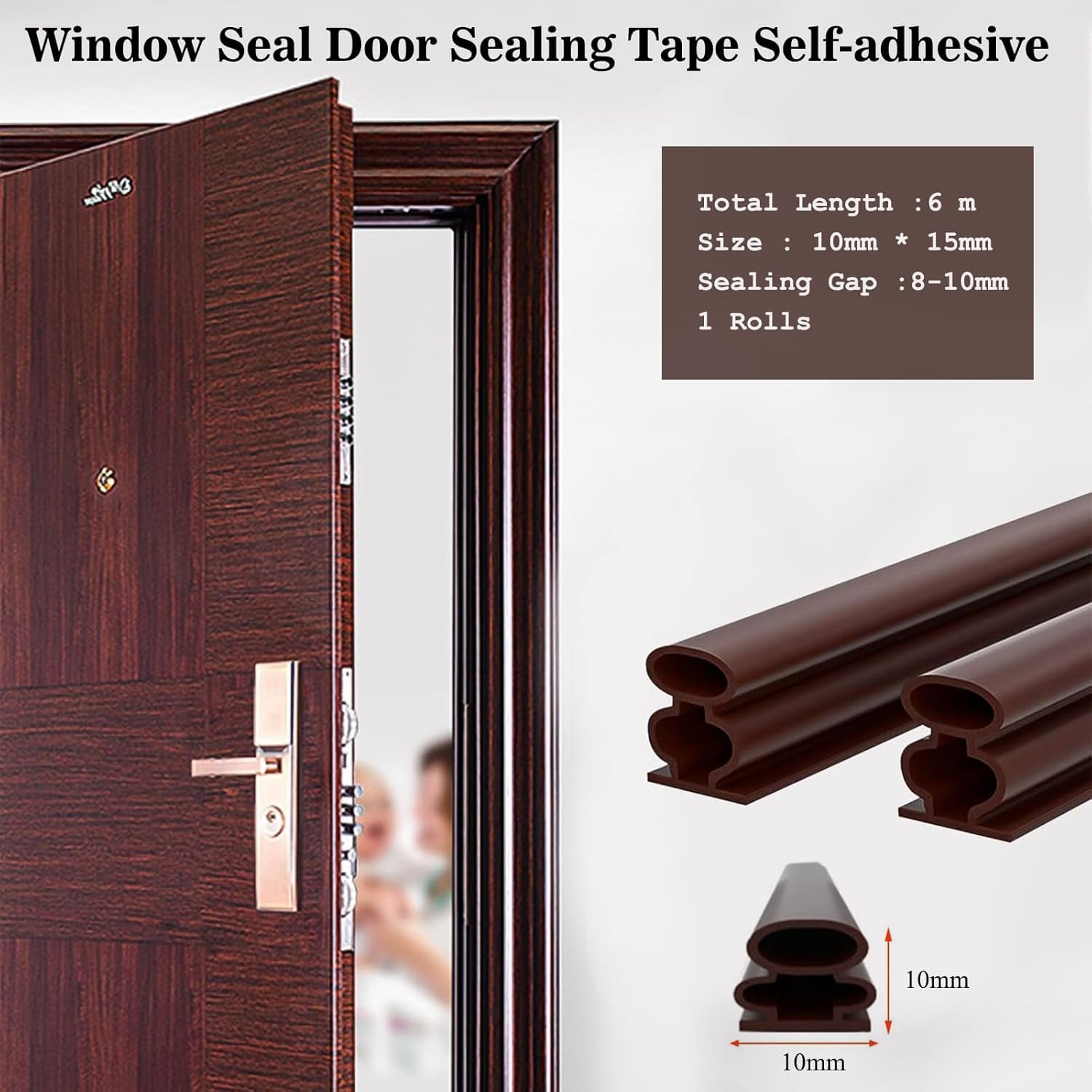 6m Cold and Sound Insulating Door Window Seal, Type D Rubber Door Seal, TPE SelfAdhesive