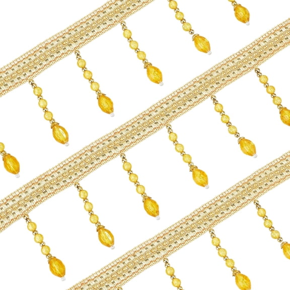 6m Hanging Beads Tassel Trim Fringe Fabric Ribbon Trimming Trim (Gold)