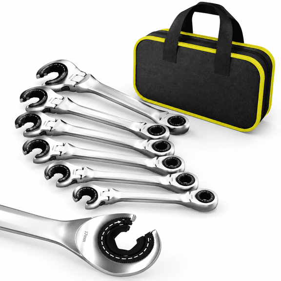 6metric 10-17mm Ratcheting Flare Nut Wrench Line Set Open End Tubing 72-tooth Cr-v For Nuts On Or Air Conditioning Lines Gifts Me
