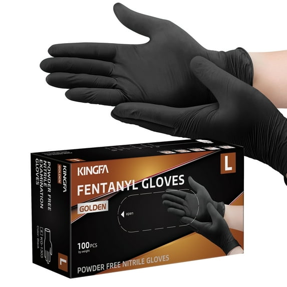 6mil Black Disposable Nitrile Exam Gloves 100 Pack, Fentanyl Resistant, Food Safe, Latex-Free & Powder-Free, Non-Sterile for Cleaning, Tattoo, Food Service-Large
