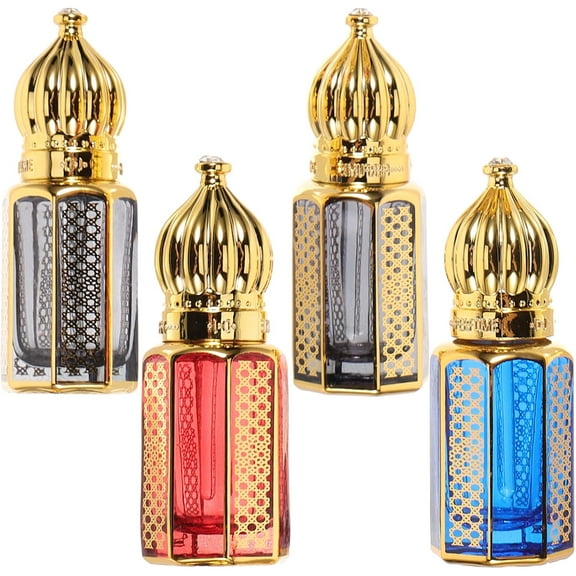 6ml Egyptian Perfume Bottles Set of 4, Empty Refillable Glass Dropper Bottles, Vintage Essential Oil & Fragrance Dispenser for Home Decor