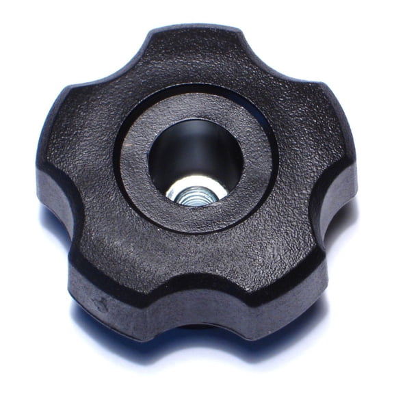 6mm-1.0 x 45mm Black Plastic Coarse Thread Fluted Thru-Hole Knobs (4 pcs.)