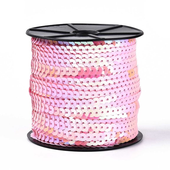 6mm 100yards Flat Spangle Paillette Sequin Trim Spool String Beads for Dress Embellish Headband Costume-Pink