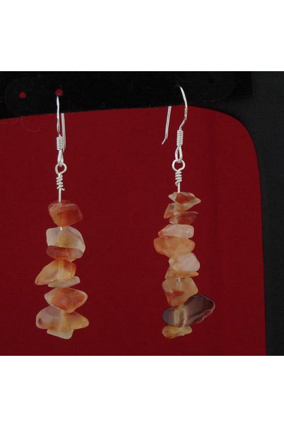 6mm-10mm Fire Agate Chips Sterling Silver Hoop Earrings