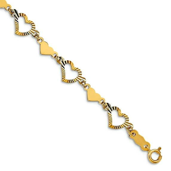 6mm 14k Solid Yellow Gold Polished Sparkle-Cut Open and Stamp Love Heart Bracelet 7.5 Inch Link Bracelet for Women
