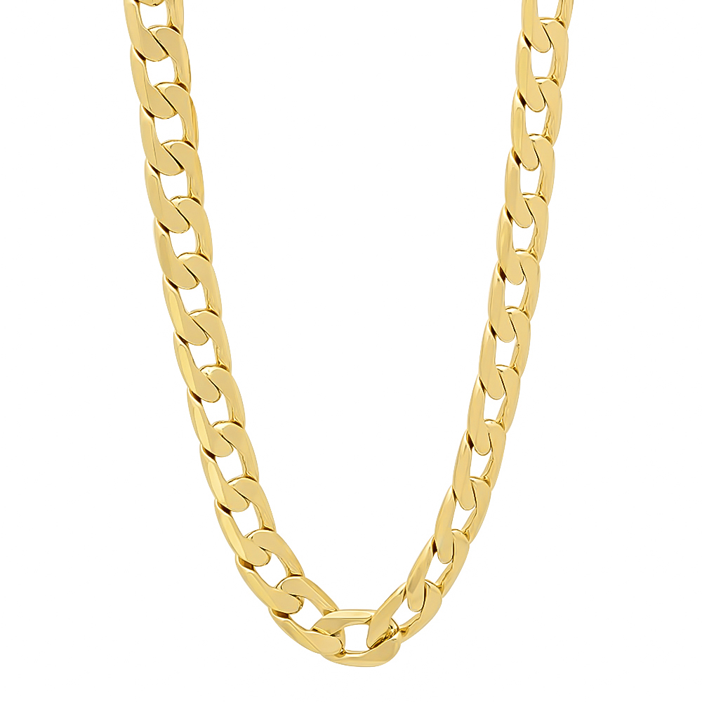 6mm 14k Yellow Gold Plated Flat Cuban Link Curb Chain Necklace, 30 inches