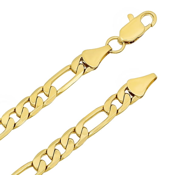6mm 14k Yellow Gold Plated Flat Figaro Chain Necklace, 22 inches