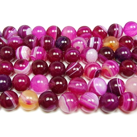 6mm 15.5 Inch Deep Pink Striped Agate Plain Round Beads Genuine Gemstone Natural Jewelry Making