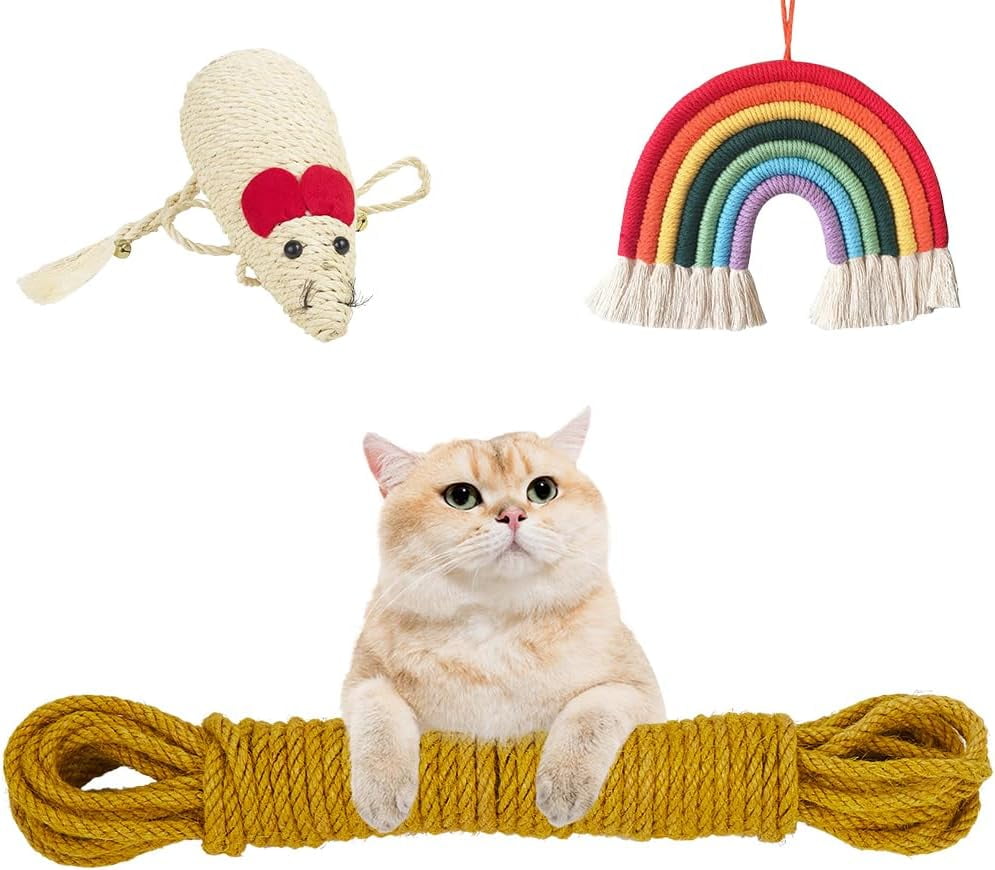 6mm 164Ft/50M Jute Rope Strong Cat Scratching Post Cord Heavy Duty Thick Natural Macrame Twine String Ginger Yellow