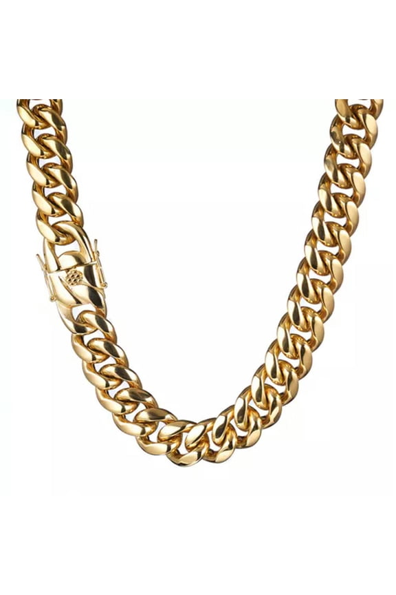 6mm-18mm Men's Miami Cuban Link Chain Necklace 18K Gold Plated Stainless Steel