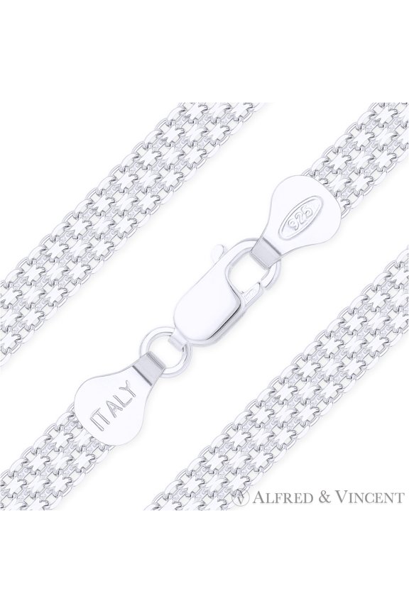 6mm 2-Row Bismark / Bizmark Link Italian Chain Anklet in .925 Sterling Silver