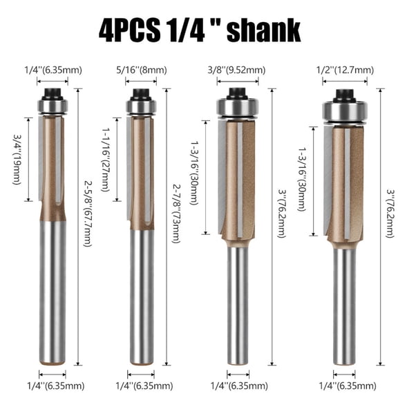 6mm /4in Shank Trim Router Bit 3 Flute Pattern Wood Router Bit With Bearing
