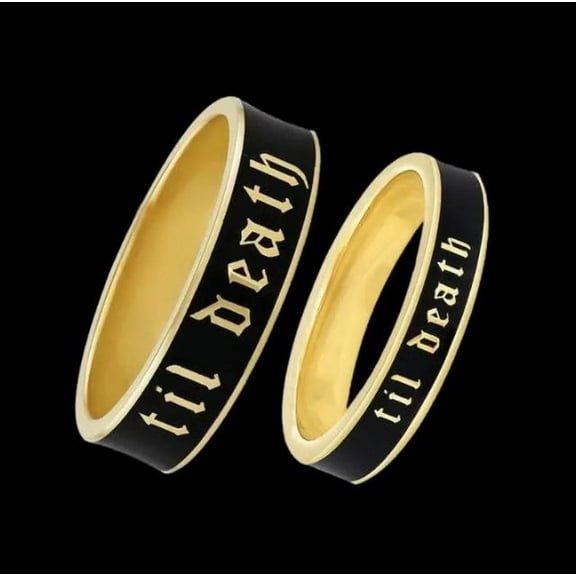 6mm & 4mm Wide Til Death Black Enamel Band Ring, Pair Set of Til Death Ring for Men and Women, Gift for Couple, Promise Ring - 925 Silver