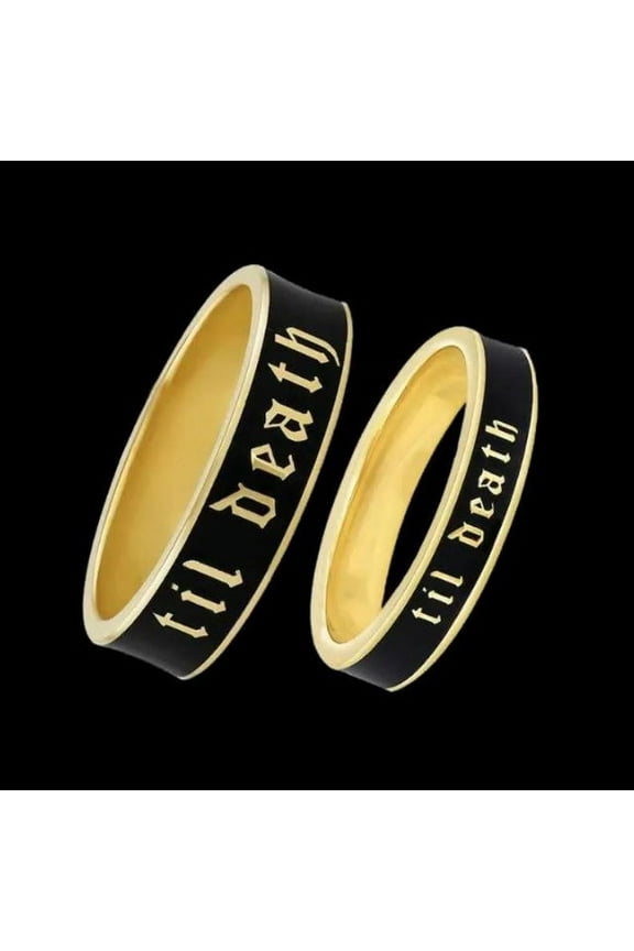 6mm & 4mm Wide Til Death Black Enamel Band Ring, Pair Set of Til Death Ring for Men and Women, Gift for Couple, Promise Ring - 925 Silver