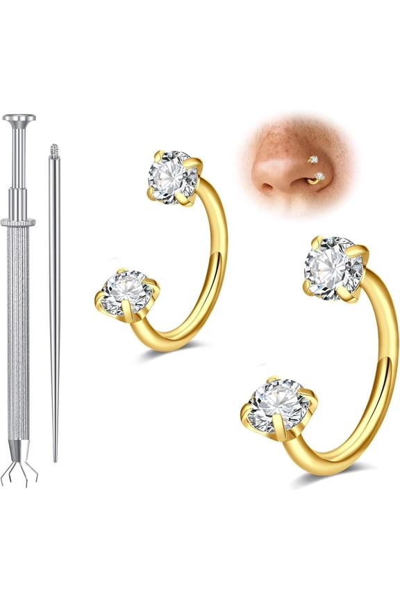 6mm 7mm 18g Horseshoe Nose Ring for Women Double Horse Shoe Nose Ring Hoop Surgical Steel Cartilage Helix Tragus Earring Hoops Labret Lip Small Septum Rings 18g