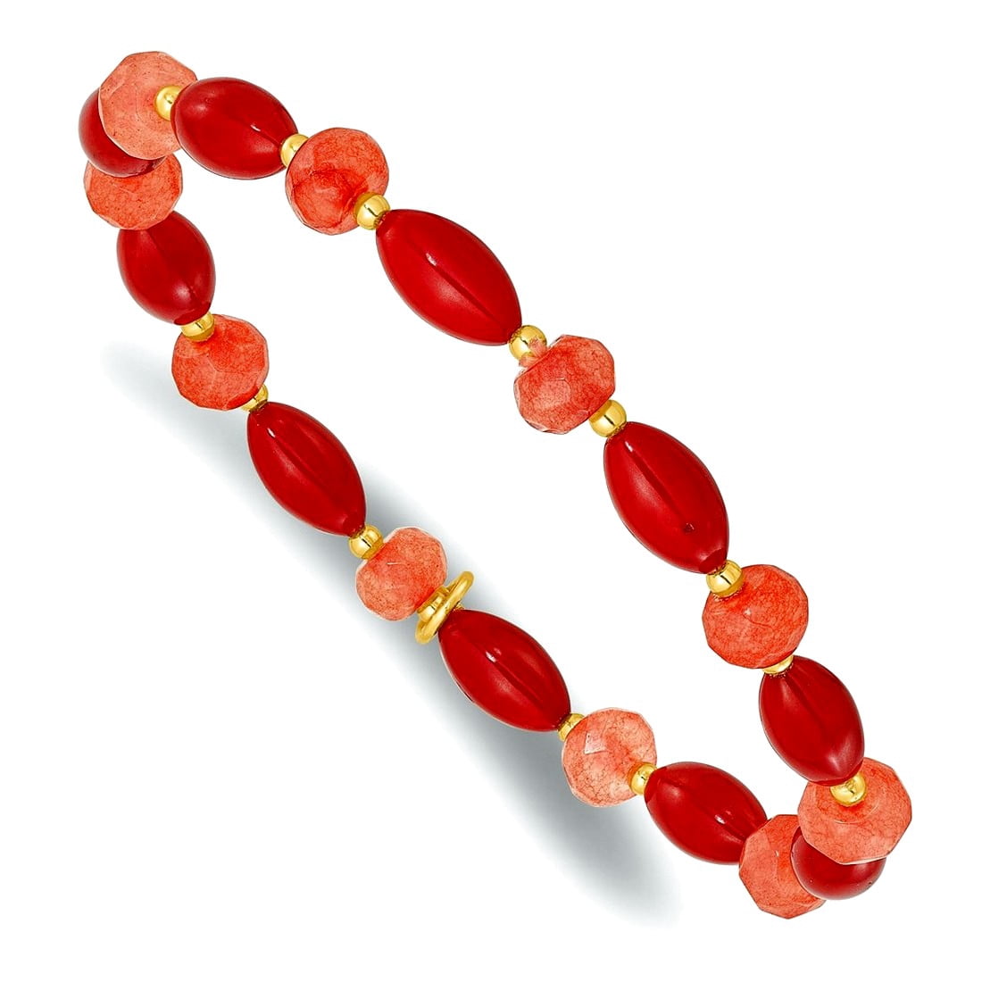 6mm 925 Sterling Silver Gold Plated Simulated Coral and Dyed Jade Beaded Stretch Bracelet Stretch Bracelet for Women