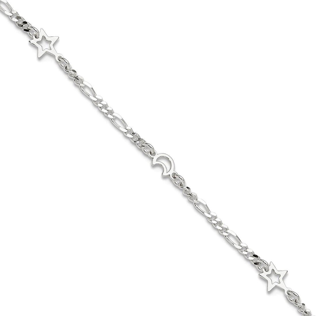 6mm 925 Sterling Silver Polished Celestial Moon and Star Plus 1in Extension Anklet 10 Inch Anklet for Women