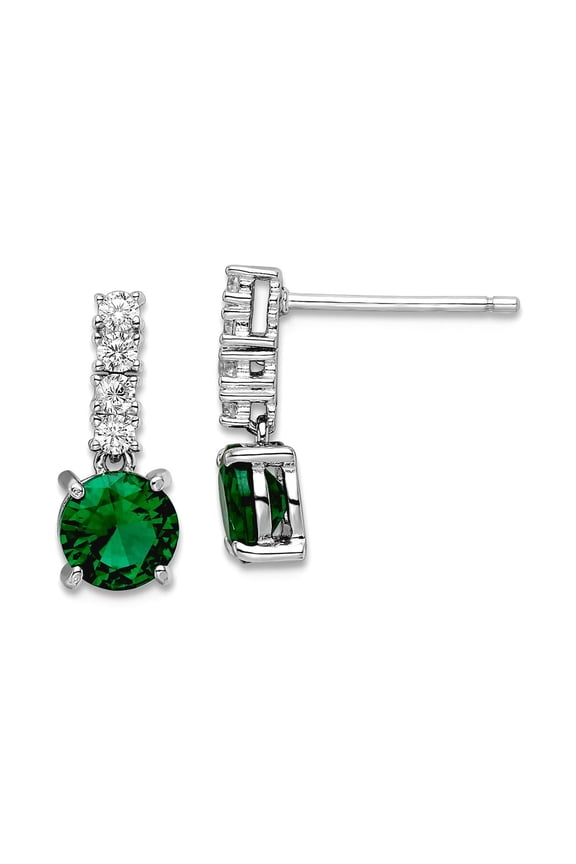 6mm 925 Sterling Silver Polished Rhodium Plated Green Clear Cubic Zirconia Post Long Drop Dangle Earrings 14x6mm Wide Da