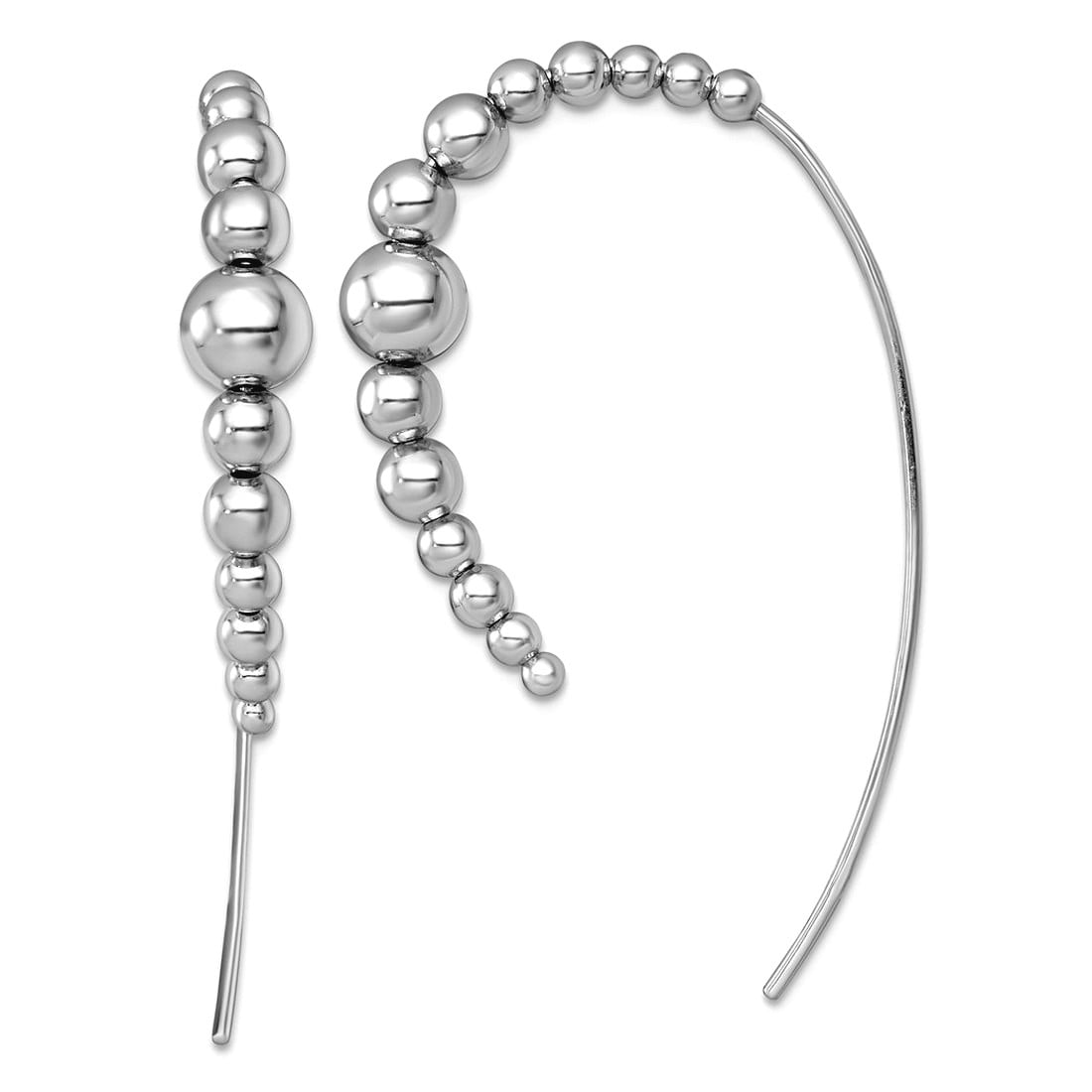 6mm 925 Sterling Silver Rhodium Plated Polished and Beaded Threader Earrings 45.4x6mm Wide Stud Earring for Women