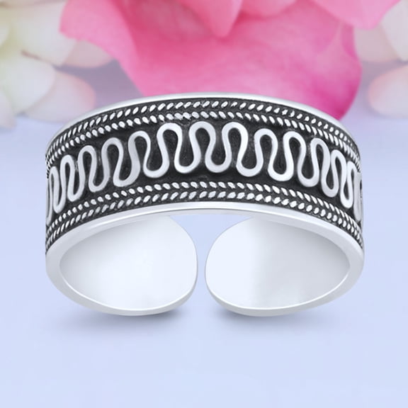 6mm Bali Design Toe Band Ring 925 Sterling Silver Thin Adjustable Stylish Rings For Women