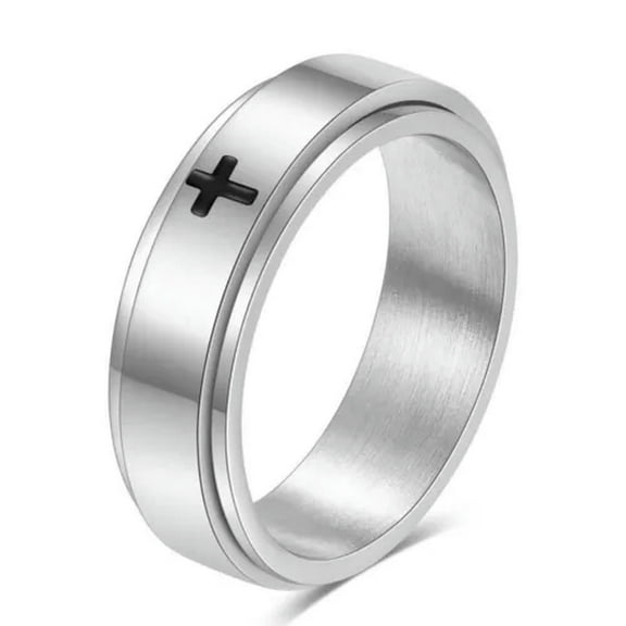 6mm Black Cross Band Titanium Steel Women's Silver/Gold Spinner Ring Size 6-10
