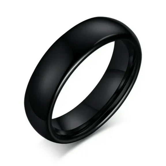 6mm Black High Polished Band Tungsten Carbide Mens Wedding Simple Ring Size 7-12