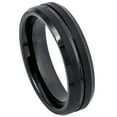 thumbnail image 1 of 6mm Black IP Plated Shiny Grooved Center Brushed Beveled Edge Wedding Band Ring For Men Or Ladies, 1 of 7