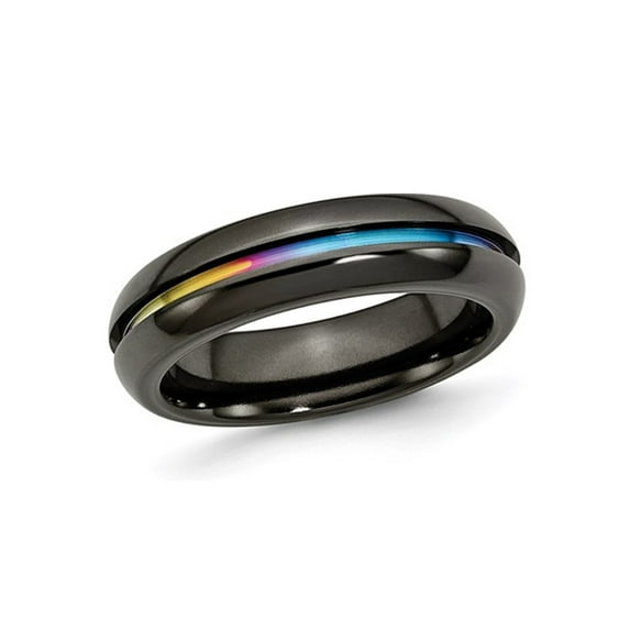 Gem & Harmony 6mm Black Plated Titanium Multi Colored Anodized Band Ring for Men