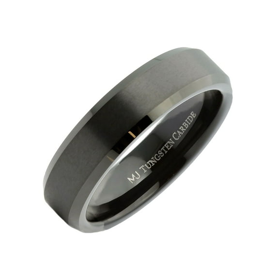 6mm Black Plated Tungsten Carbide Beveled Edge Wedding Band Ring