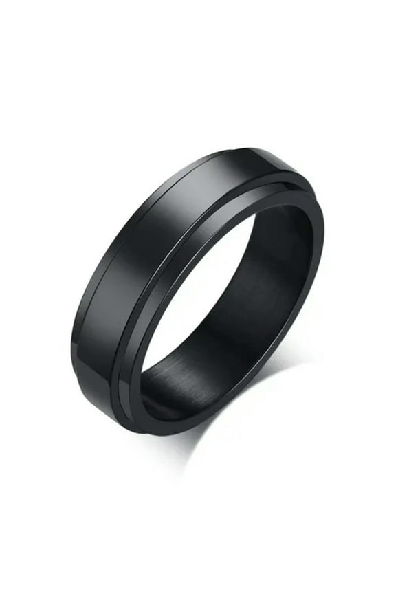 6mm Black Plating Spinner Band Men's Gift Stainless Steel Wedding Ring Size 7-11