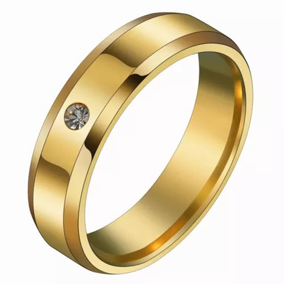 6mm Black/Silver/Gold Stainless Steel Smooth AAA Cz Band Men Women' Couple Rings
