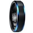 thumbnail image 1 of 6mm Black Tungsten Carbide Ring for Men Blue Beveled Edges Wedding Band Size 7-12, 1 of 5