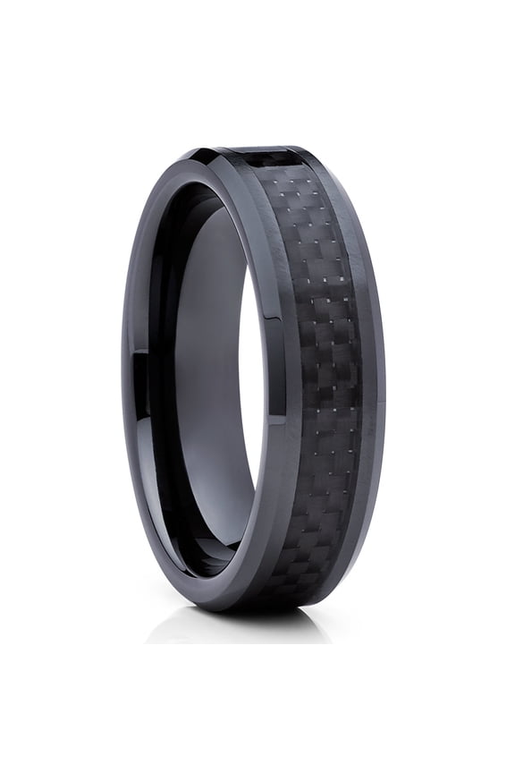 6mm Black Tungsten Ring,Carbon Fiber Wedding Ring,Tungsten Carbide Ring,Engagement Ring,Black Wedding Ring,Comfort Fit