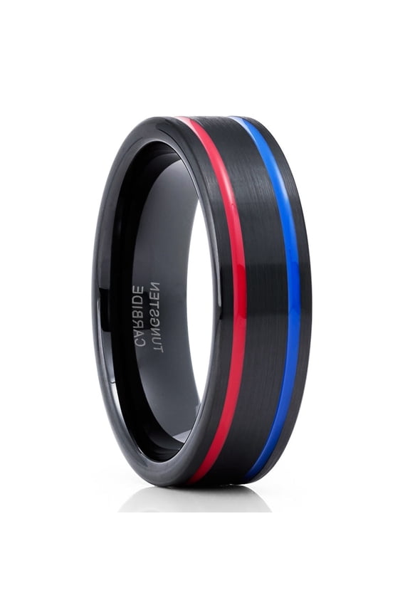 6mm Black Tungsten Wedding Ring,6mm Wedding Ring,Red Wedding Band,Blue Wedding Ring,Tungsten Carbide Ring