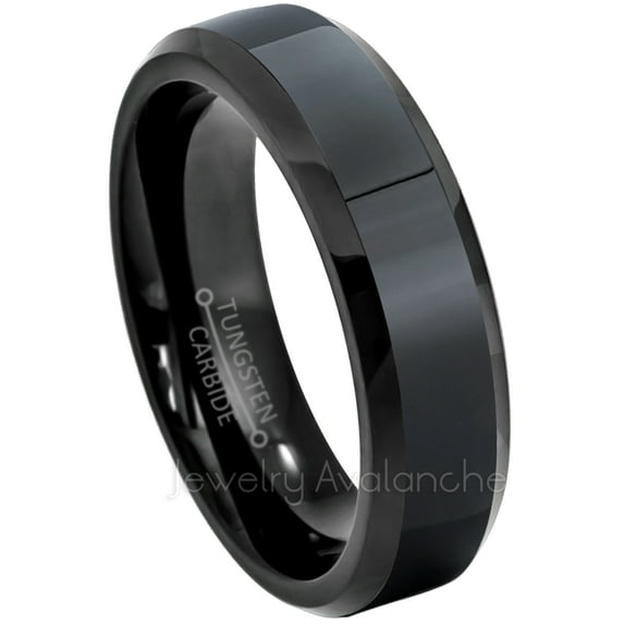 6mm Black Tungsten Wedding Ring - Polished Finish Black IP Comfort Fit Tungsten Carbide Ring - Ladies Tungsten Anniversary Ring - TN086s12