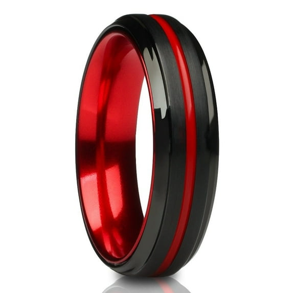6mm Black Tungsten Wedding Ring,Red Tungsten Ring,6mm Wedding Ring,Anniversary Ring,Black Wedding Ring